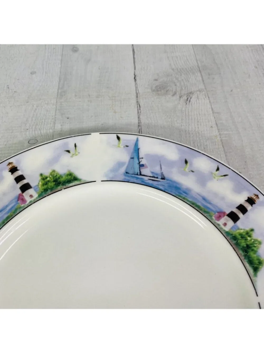 Thomson Pottery LIGHTHOUSE Birds Boats Coastal Stoneware Dinner Plates Set of 4